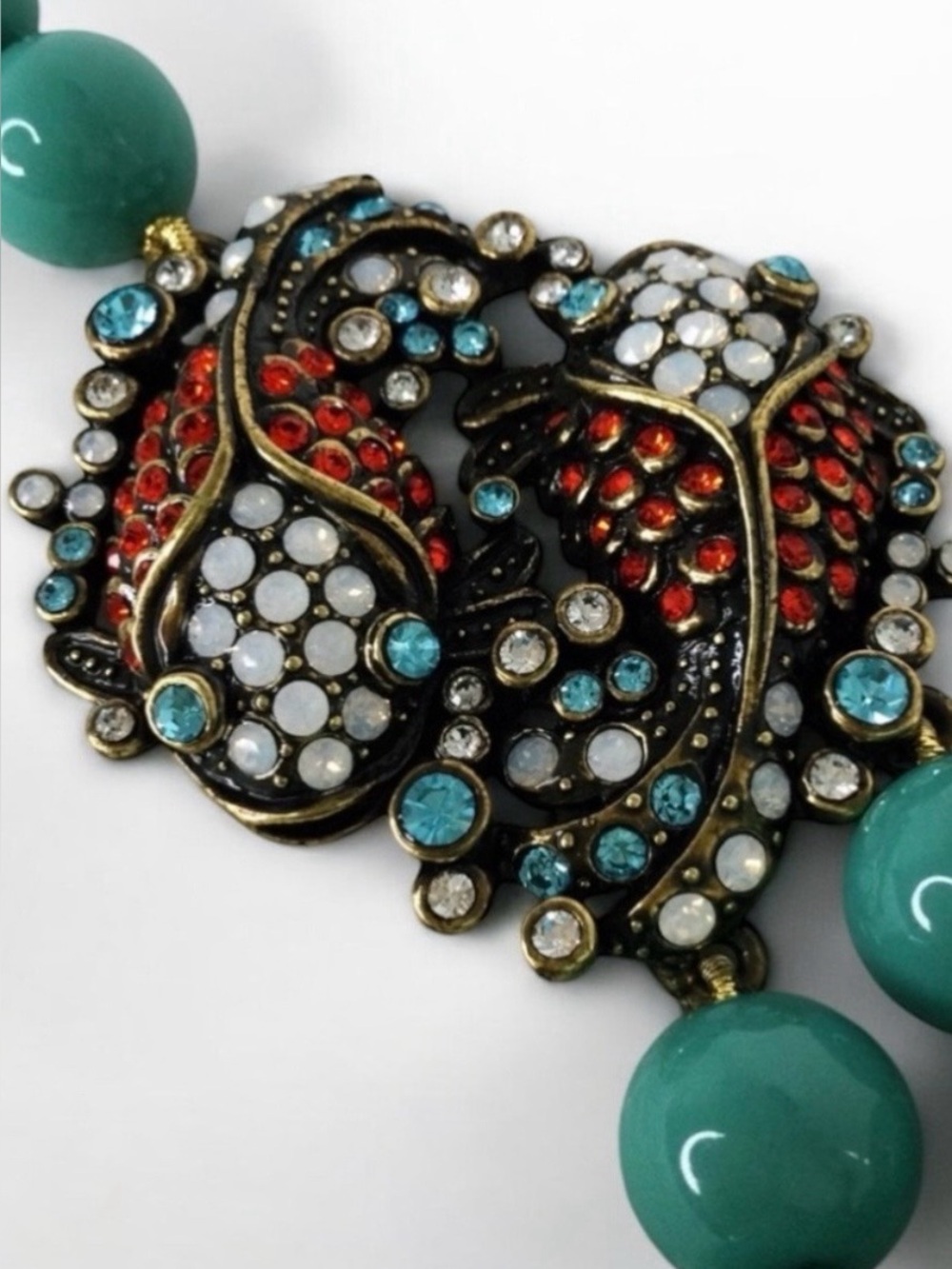 HEIDI DAUS Koi Fish Statement Necklace Swarovski Crystals, Turquoise Glass Beads - Picture 11 of 17